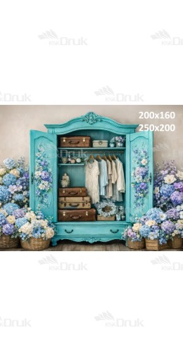 Tło fotograficzne „Turkusowa garderoba wśród niebieskich hortensji” | E831